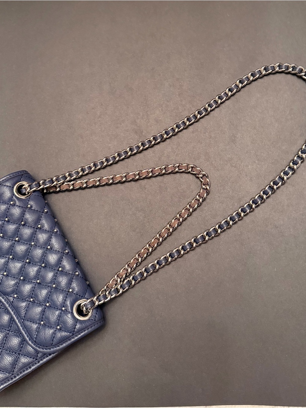 Rebecca Minkoff Quilted Navy Leather Crossbody with Chain Strap